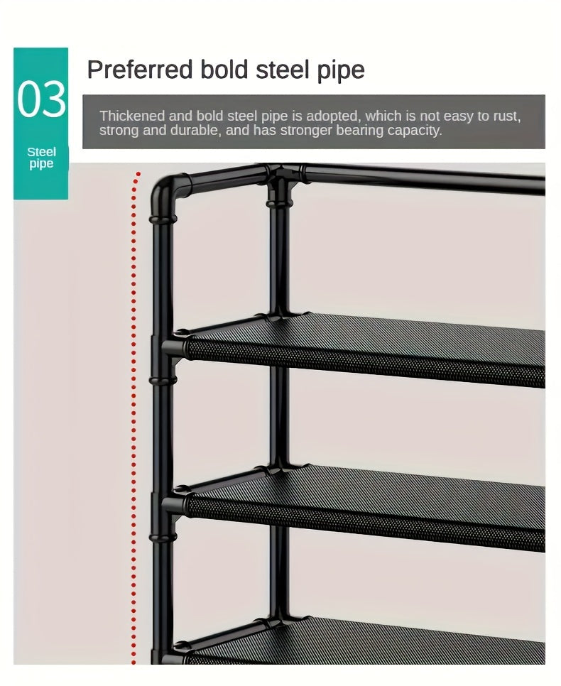 1pc Shoe And Hat Rack, Carbon Steel & Non-Woven Fabric, Floor Standing Dustproof Shoe Organizer, Multi-Layer Easy Assembly Shoe Shelf For Home, School Dorm – Metal & Plastic Construction