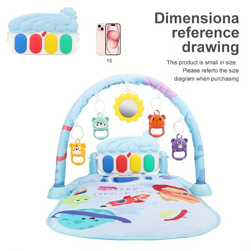 Multifunctional Baby Play Mat with Fitness Gym, Newborn Activity Playmat with Hanging Rattles, Music Box, Kick n Play Piano, Light-Up Keys, Animal & Space Theme, Non-Toxic Plastic, 0-3 Years