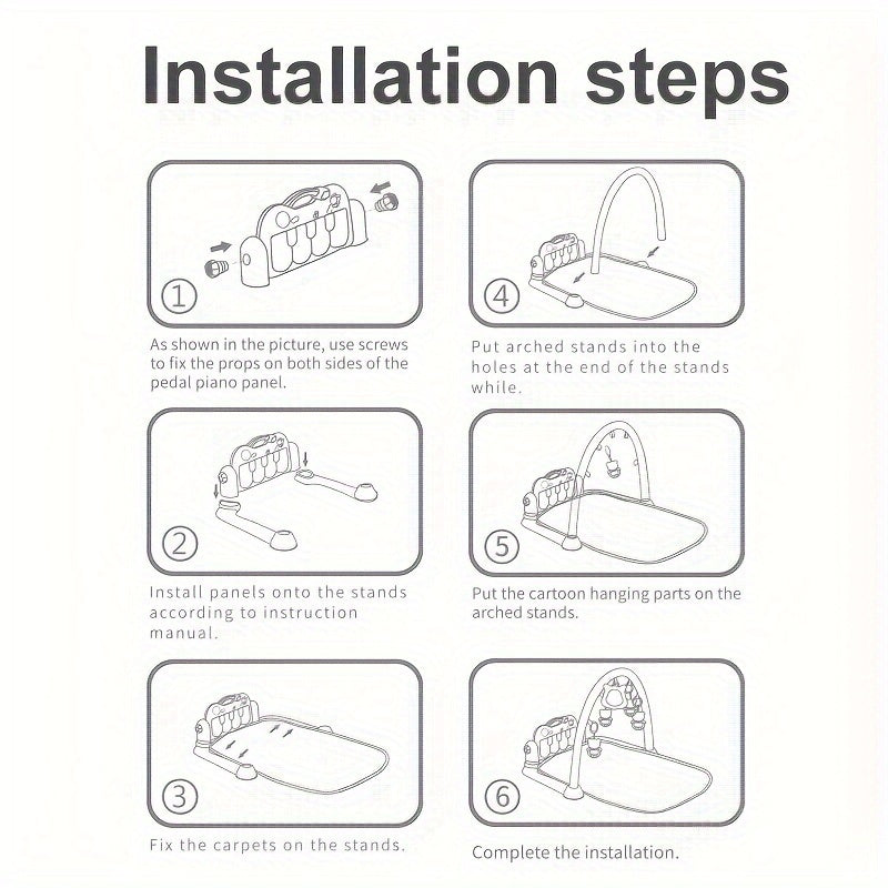 Multifunctional Baby Play Mat with Fitness Gym, Newborn Activity Playmat with Hanging Rattles, Music Box, Kick n Play Piano, Light-Up Keys, Animal & Space Theme, Non-Toxic Plastic, 0-3 Years