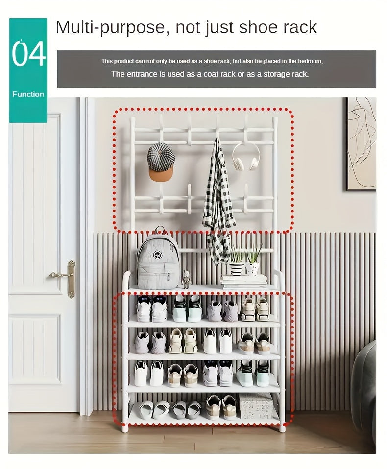 1pc Shoe And Hat Rack, Carbon Steel & Non-Woven Fabric, Floor Standing Dustproof Shoe Organizer, Multi-Layer Easy Assembly Shoe Shelf For Home, School Dorm – Metal & Plastic Construction