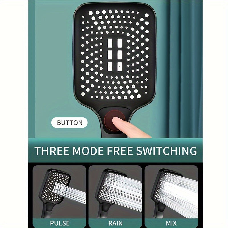 Square Button Shower Head: Ultra-Powerful Boosted Water Pressure Square Large Nozzle Rainfall Handheld Shower for Home Hot Water Heater