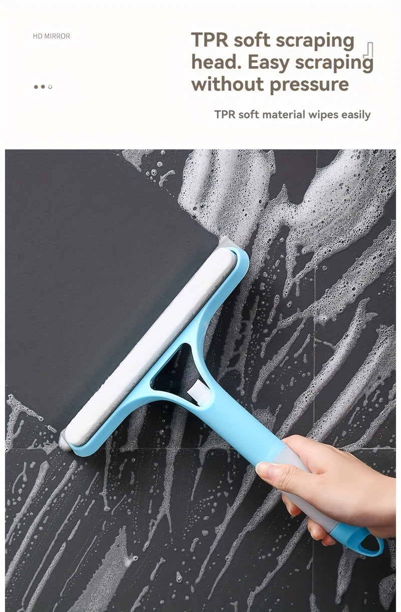 3-in-1 & Mirror Scraper with Removable Microfiber Cloth - Heavy-Duty Plastic Bathroom Window Cleaner, Door, Scraper, and Wiper - No Electricity Needed, Ideal for Home Use
