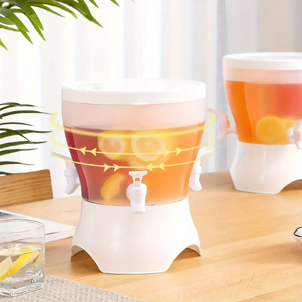1pc, Rotary Beverage Dispenser, 5L/169oz Heavy Duty Plastic Drink Dispenser, 3 Compartments Water Dispenser, For Parties, Wedding, Drinkware, Kitchen Stuff, Home Kitchen Items