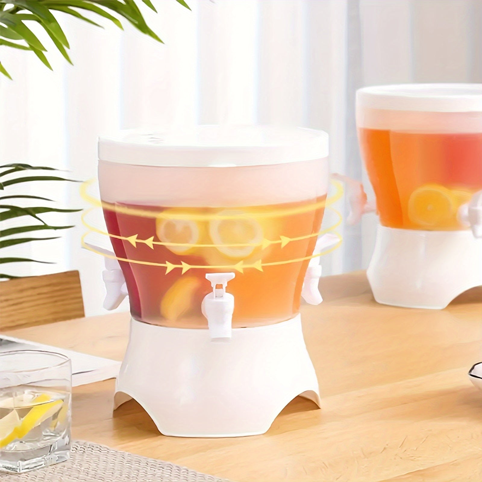 1pc, Rotary Beverage Dispenser, 5L/169oz Heavy Duty Plastic Drink Dispenser, 3 Compartments Water Dispenser, For Parties, Wedding, Drinkware, Kitchen Stuff, Home Kitchen Items