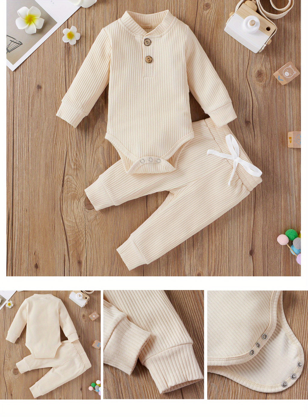 2pcs Baby Infant Boys And Girls Casual Plain Color Long Sleeve Onesie & Pants Set Clothes For Your Little One, Outdoor Cloth