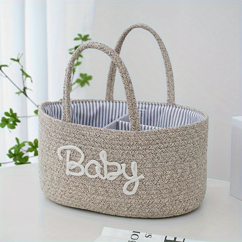 1pc Woven Storage Basket, 3 Compartments Portable Storage Basket, Feeding Bottle Diaper Mother Bag, Utensils Organizer Basket, Bathroom Supplies Storage Basket For Swimming Pool, Home Organization And Storage, Kitchen Bathroo