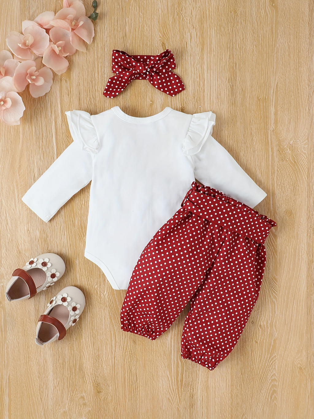 2pcs Baby Girl's Stylish Set, "Isn't She Lovely" Print Long Sleeve Onesie + Polka Dot Pants, Comfy Trendy Outfit Outdoor Clothing