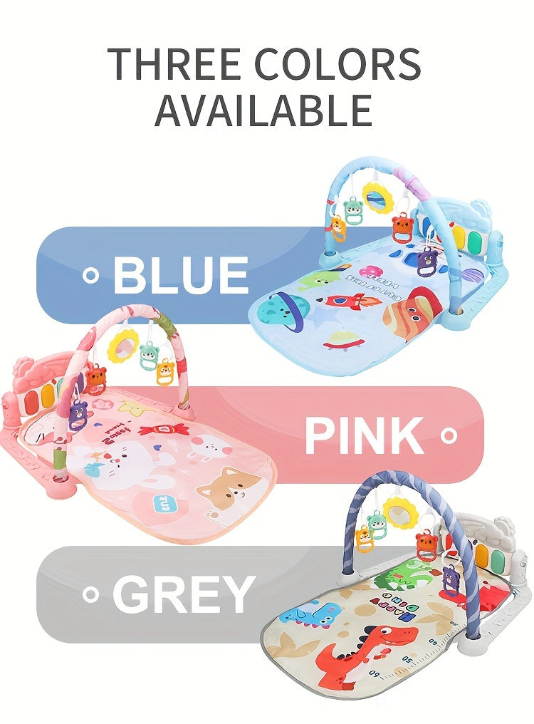 Multifunctional Baby Play Mat with Fitness Gym, Newborn Activity Playmat with Hanging Rattles, Music Box, Kick n Play Piano, Light-Up Keys, Animal & Space Theme, Non-Toxic Plastic, 0-3 Years