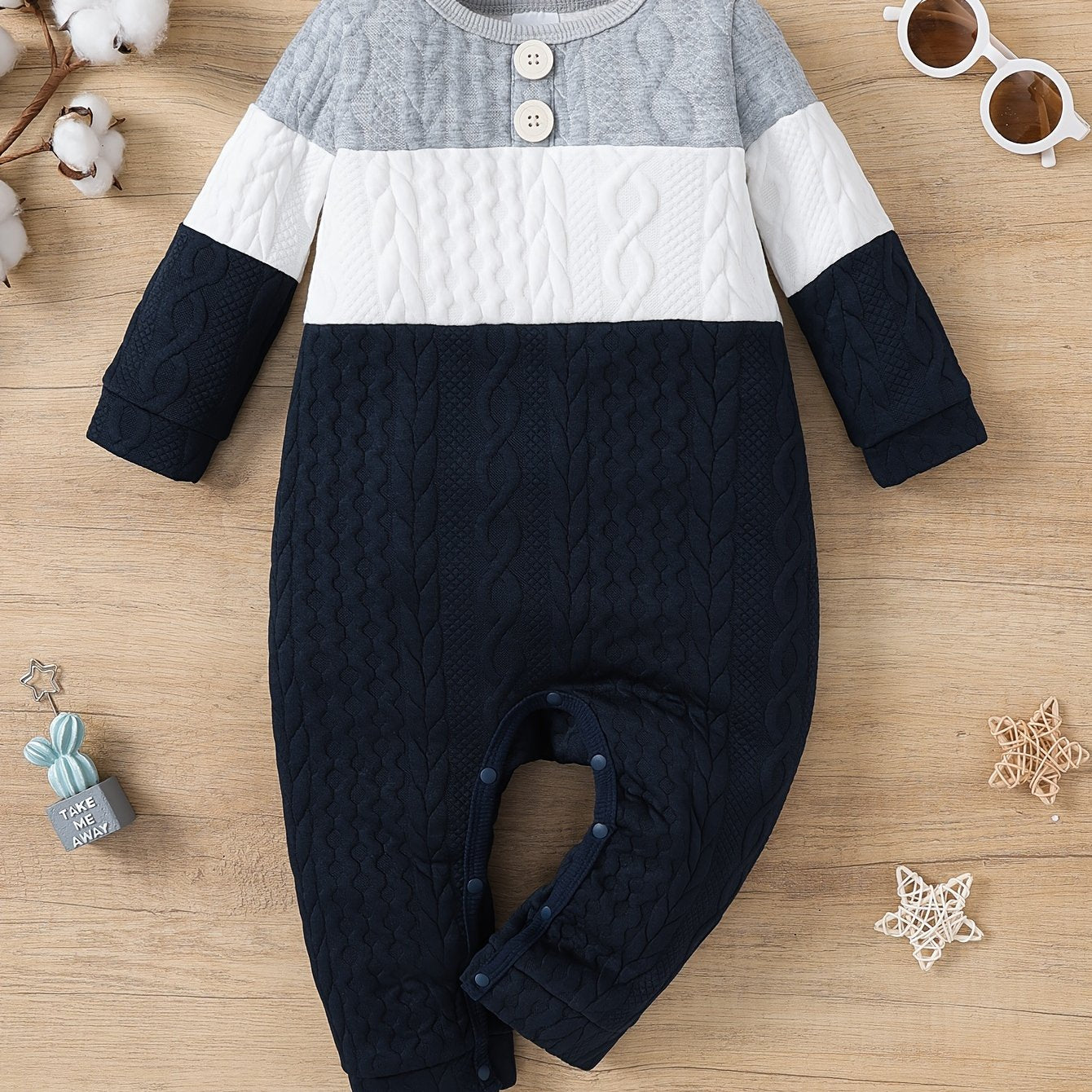 Toddler Baby Boys Cable Knit Contrast Color Bodysuit, Kids Casual Outdoor Clothes
