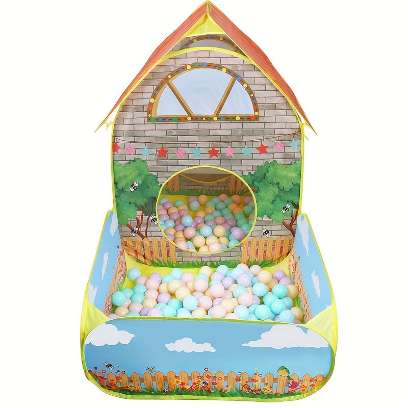 [Home Relaxation] Youngsters' Garden Villa Tent with Ocean Ball Pool - Colorful Indoor/Outdoor Playhouse for Boys and Girls, Collapsible and Portable, Durable Polyester and Steel Frame, Yellow, Outdoor Party Tent