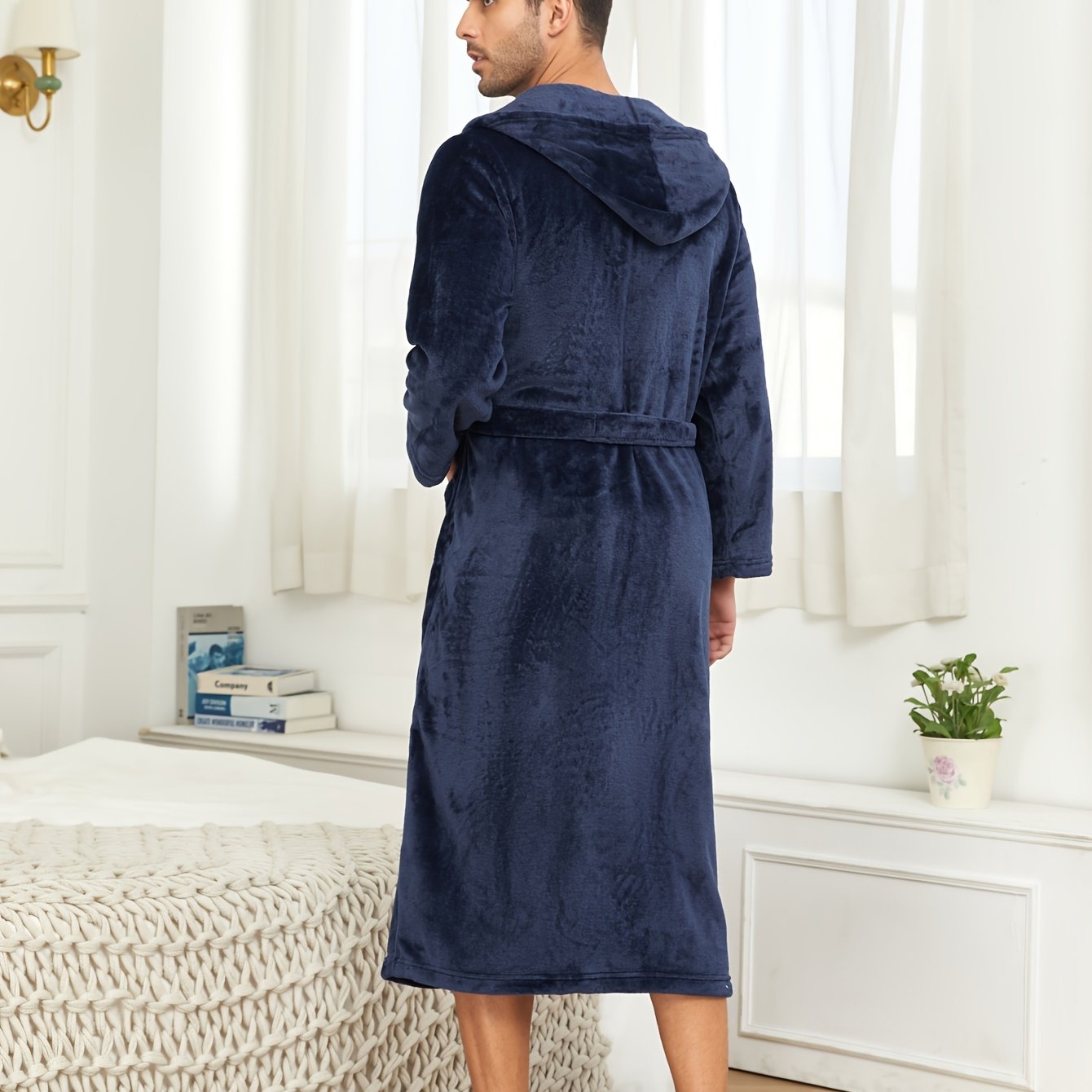Ultra-Soft Flannel Double Layer Hooded Bathrobe for Men - Breathable, Comfy, Solid Color, with Belt, Perfect for Home Pajamas, Sleepwear, Night-Robe, After Bath Relaxation, Plush, Cozy, and Warm