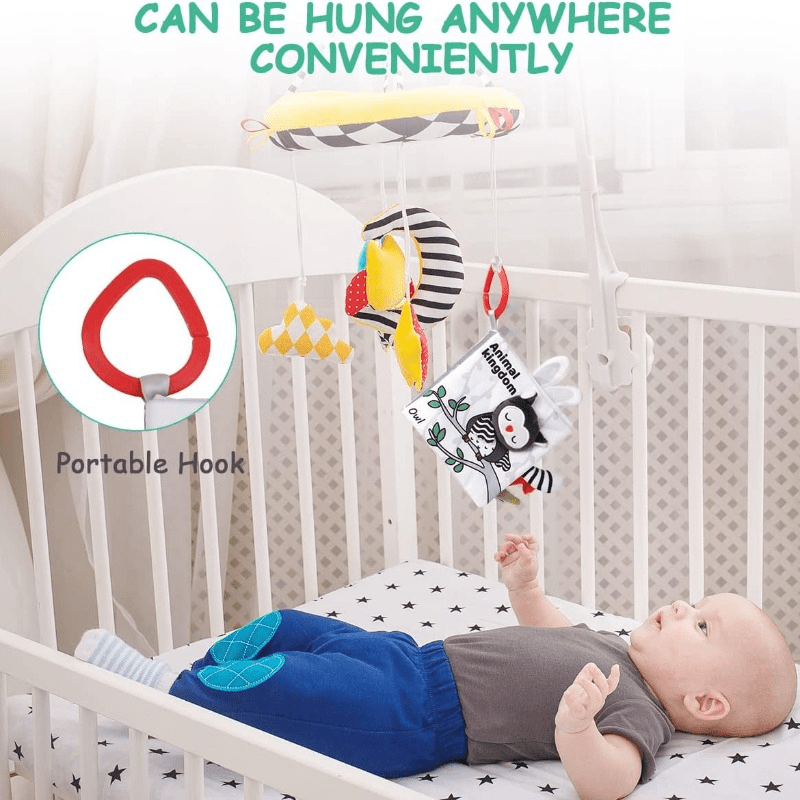 1pc BBSKY Soft Cloth Baby Book with 3D Animal Tails, Sensory Touch and Feel Educational Board Book, Anti-Tear, Polyester Material for Early Learning and Development - Grey and White