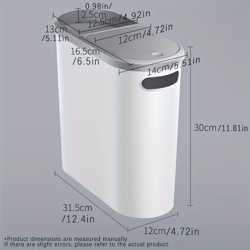 1pc Bathroom Trash Can, Household Creative Gap Waste Bin, Press Type Garbage Can With Lid, Simple Paper Basket, 10L Large Capacity Trash Bin, Home Essential, Cleaning Supplies