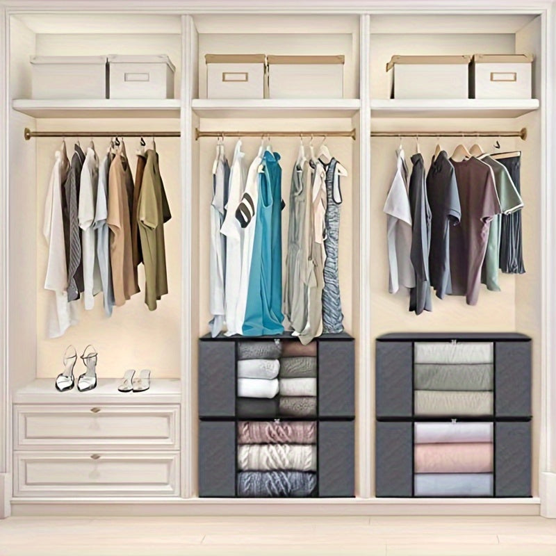 Large Capacity 3-Pack Foldable Grey Woven Fabric Storage Bins - Ideal for Home, Bedroom, Dorm, Spa Wardrobes - No Electricity Needed