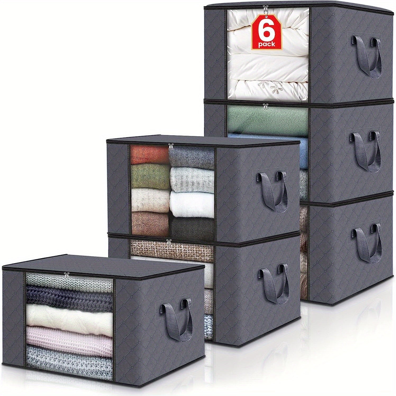 Large Capacity 3-Pack Foldable Grey Woven Fabric Storage Bins - Ideal for Home, Bedroom, Dorm, Spa Wardrobes - No Electricity Needed