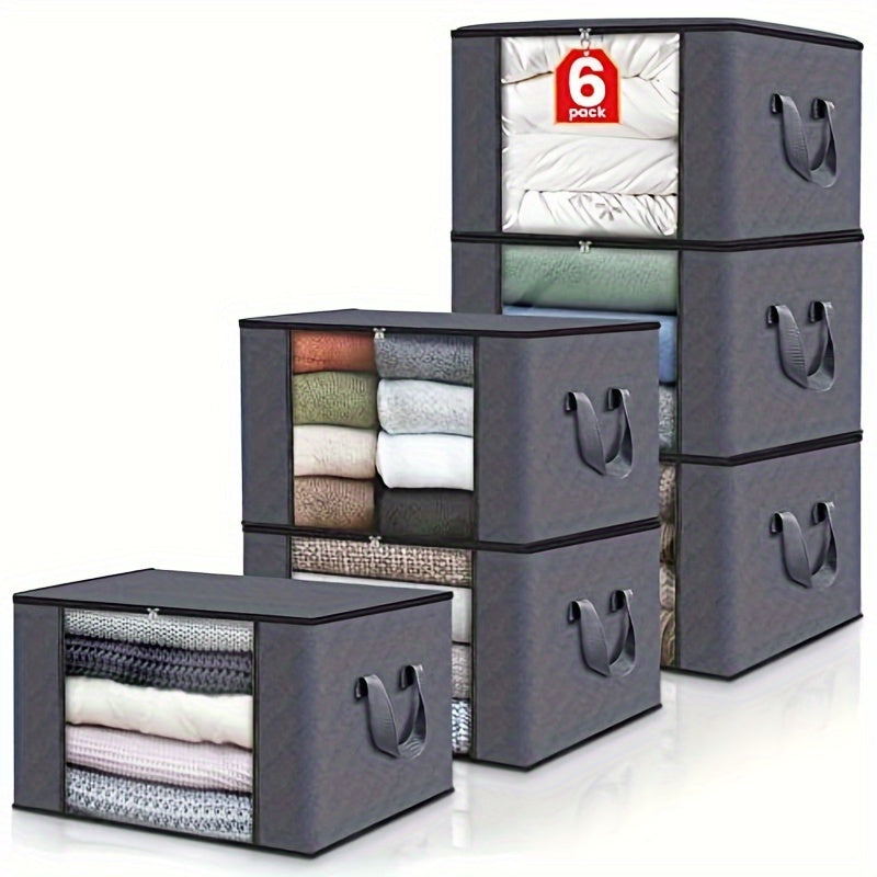 Large Capacity 3-Pack Foldable Grey Woven Fabric Storage Bins - Ideal for Home, Bedroom, Dorm, Spa Wardrobes - No Electricity Needed
