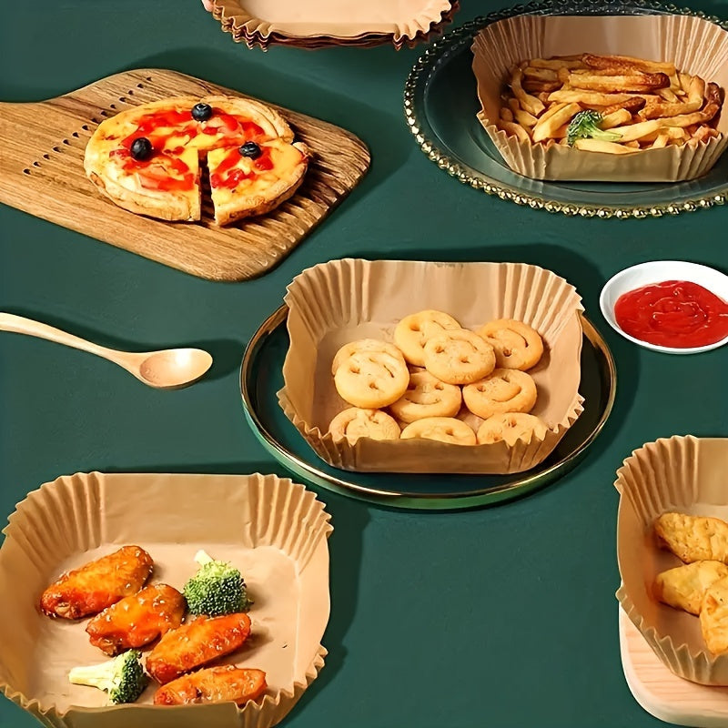 50pcs Non-Stick Square Air Fryer Liners - Perfect for Baking, Roasting & Microwave Cooking - Easy Cleanup & Healthy Meals, Food-Safe Paper Material, Ideal for Home & Restaurant Use