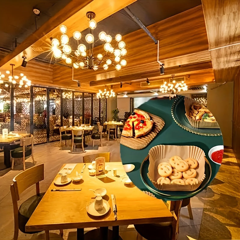 50pcs Non-Stick Square Air Fryer Liners - Perfect for Baking, Roasting & Microwave Cooking - Easy Cleanup & Healthy Meals, Food-Safe Paper Material, Ideal for Home & Restaurant Use