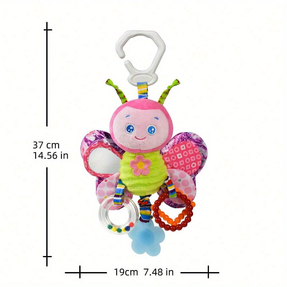 Baby Stroller Pendant Toy, Deep Pink, Polyester Fiber, Ringing, Plush Cartoon, Colorful and Stimulating, with Safety Seats, Haha Mirror, Sound Paper, Grab Loop, with Gum, for Baby