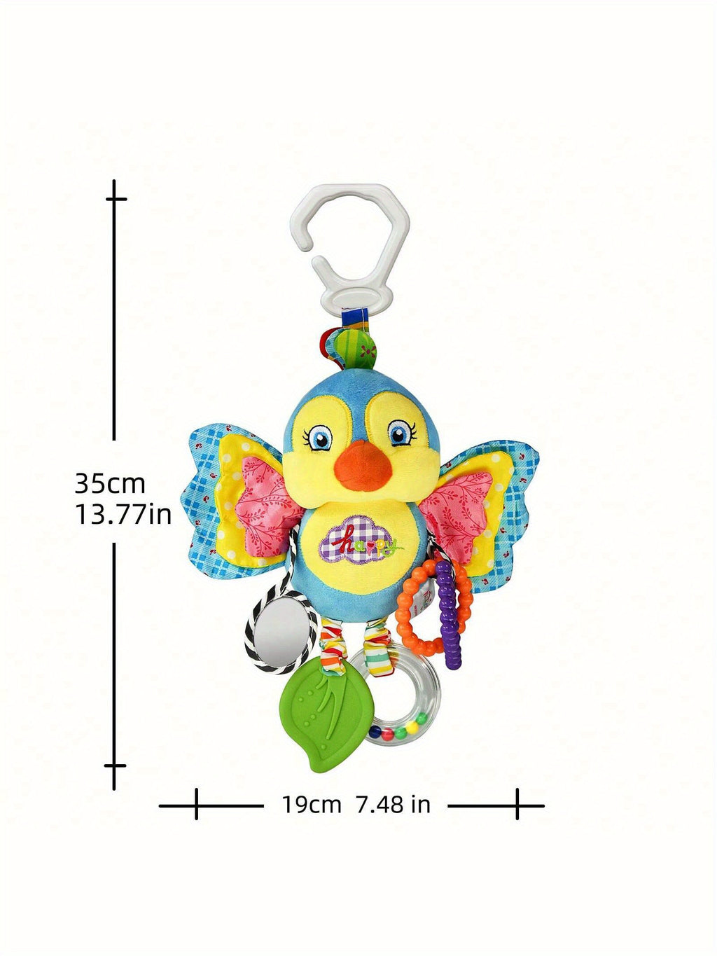 Baby Stroller Pendant Toy, Deep Pink, Polyester Fiber, Ringing, Plush Cartoon, Colorful and Stimulating, with Safety Seats, Haha Mirror, Sound Paper, Grab Loop, with Gum, for Baby