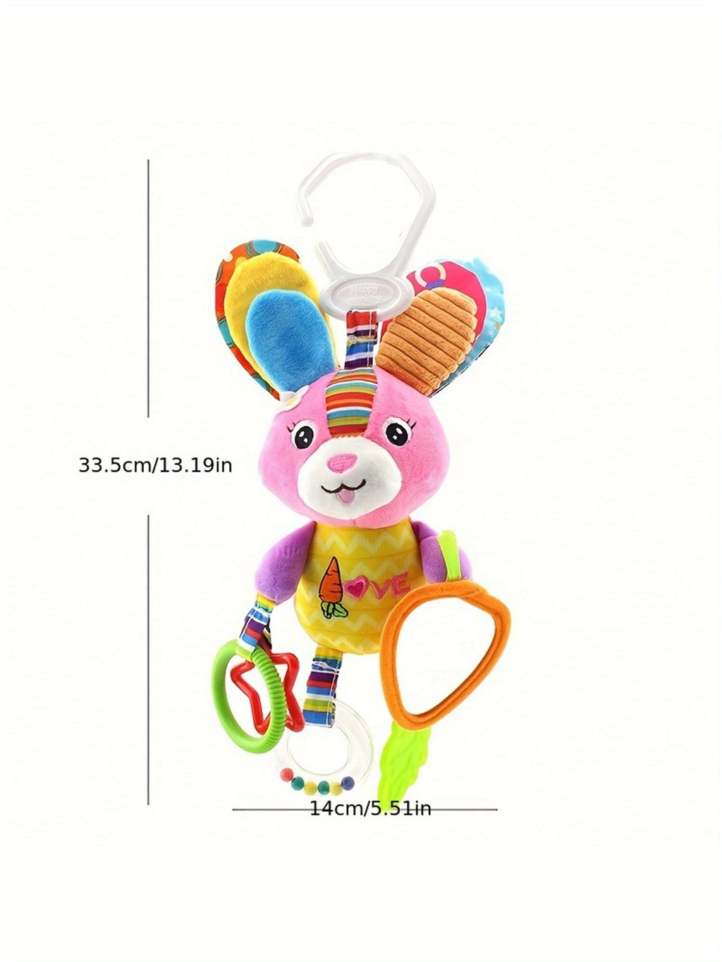Baby Stroller Pendant Toy, Deep Pink, Polyester Fiber, Ringing, Plush Cartoon, Colorful and Stimulating, with Safety Seats, Haha Mirror, Sound Paper, Grab Loop, with Gum, for Baby