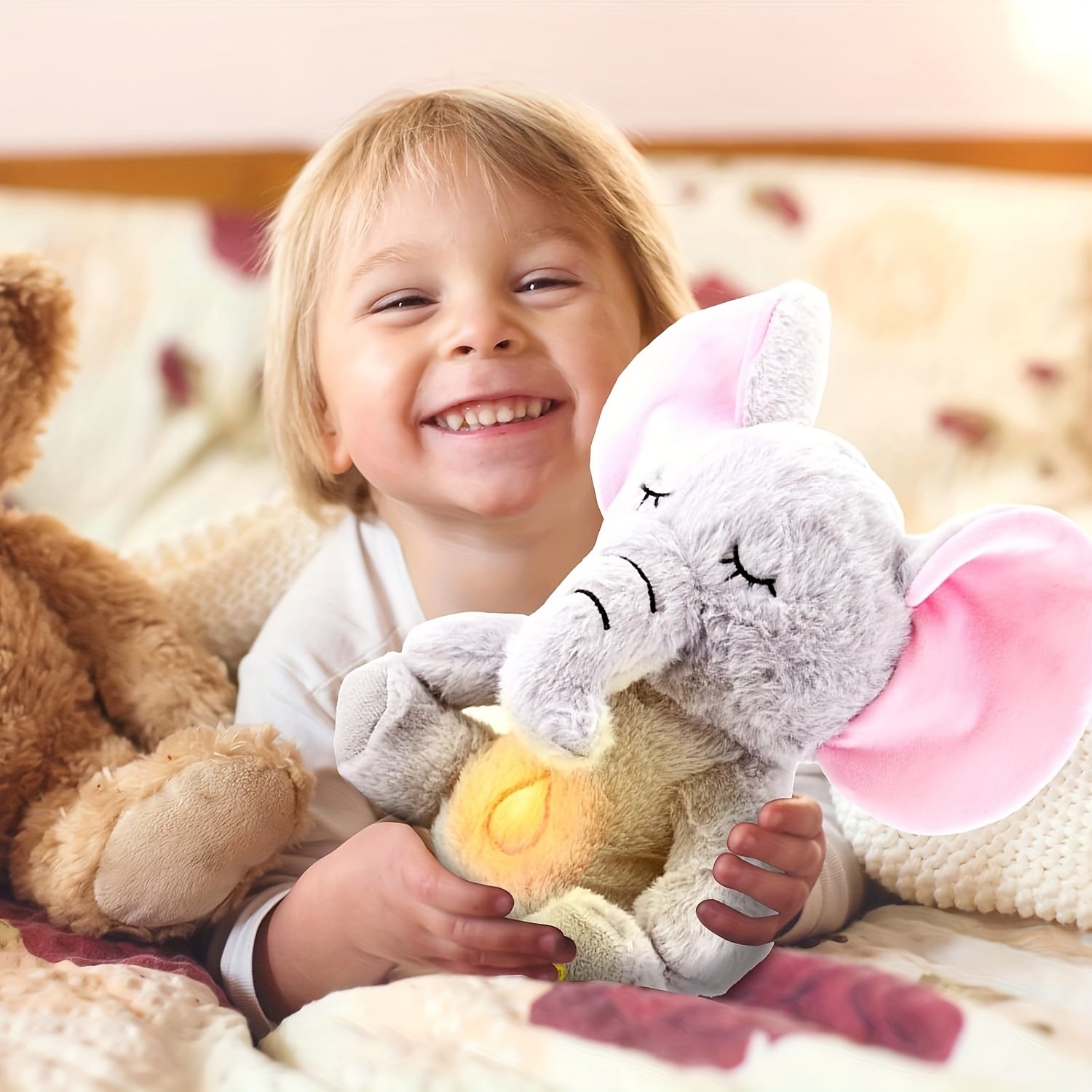 Breathing Stuffed Animal Calming Soothers for Sleep Heartbeat Plush with Music Lights and Rhythmic Breathing Motion Portable Plush Sound Machine, The Perfect Sleep Buddy, Baby Boy Gifts