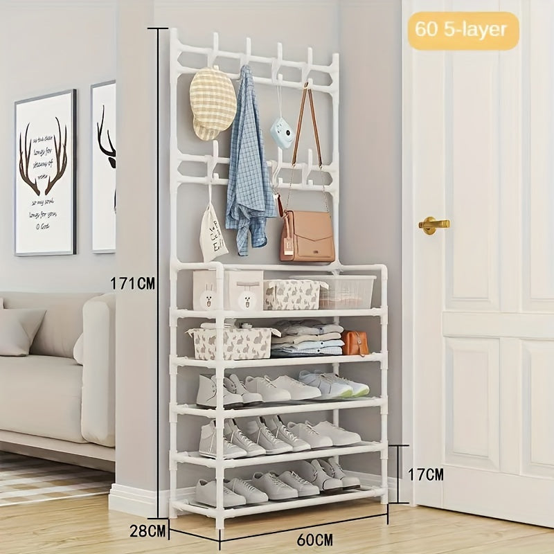 1pc Shoe And Hat Rack, Carbon Steel & Non-Woven Fabric, Floor Standing Dustproof Shoe Organizer, Multi-Layer Easy Assembly Shoe Shelf For Home, School Dorm – Metal & Plastic Construction