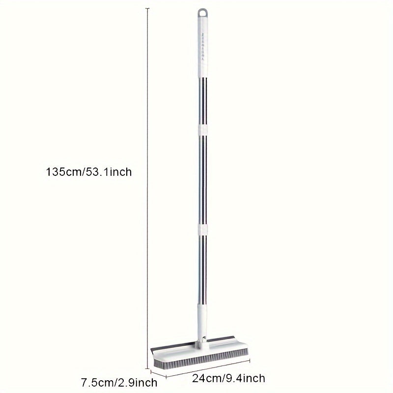 2-in-1 Rotatable Long Handle Cleaning Brush with Scraper - Versatile for Bathroom, Toilet, and Window Squeegee - Durable Plastic, Multi-Surface Floor & Wall Cleaner for Home Use