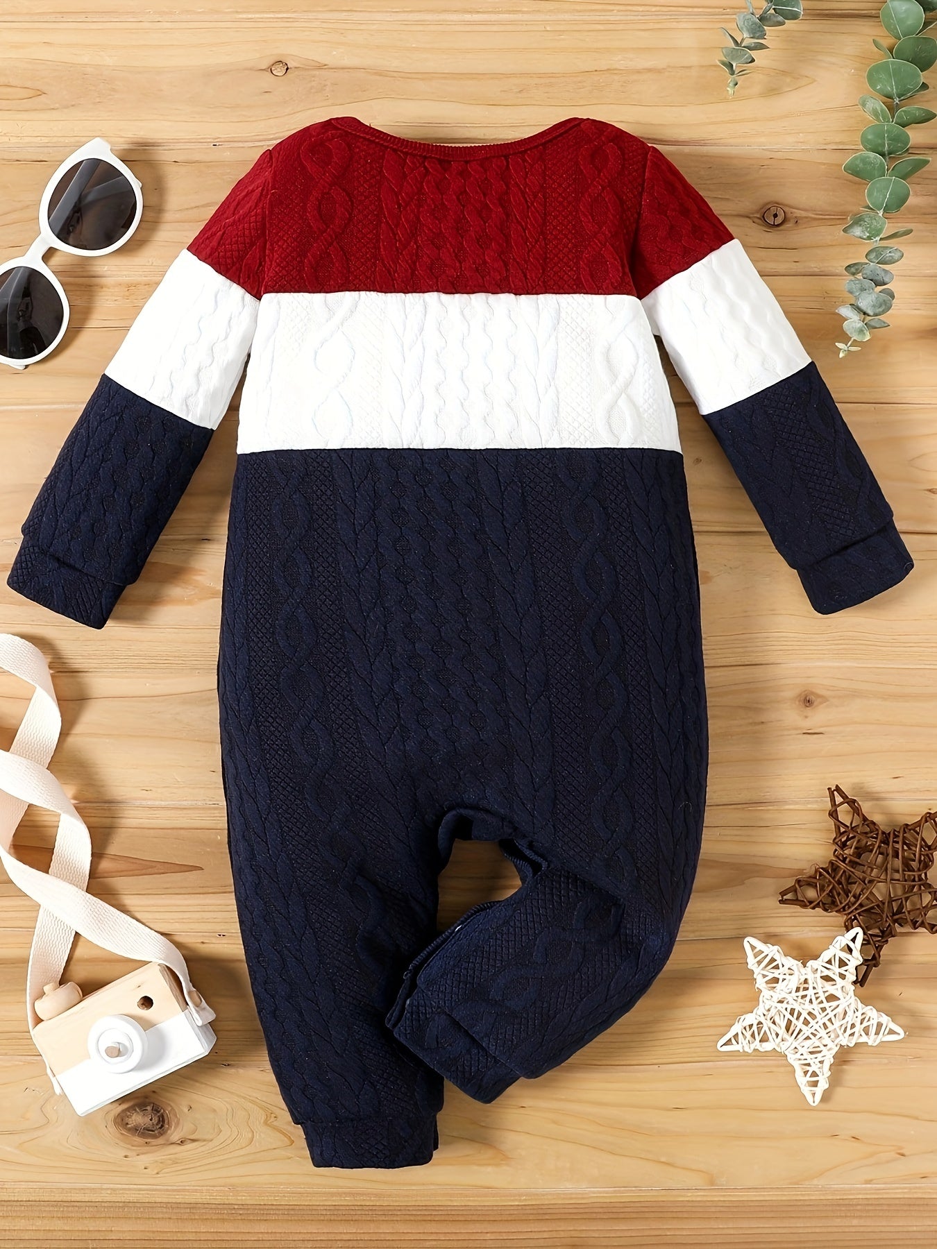 Toddler Baby Boys Cable Knit Contrast Color Bodysuit, Kids Casual Outdoor Clothes