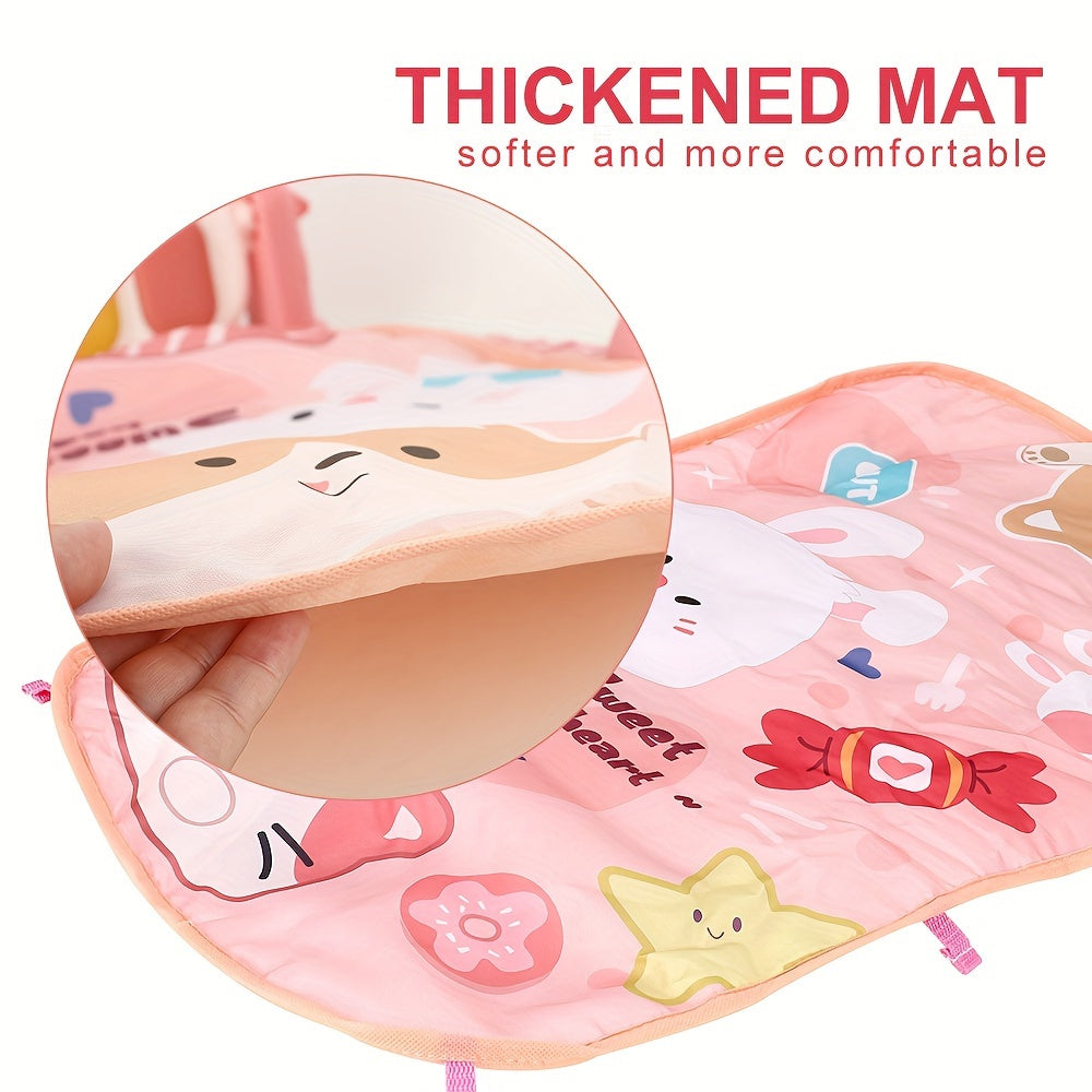 Multifunctional Baby Play Mat with Fitness Gym, Newborn Activity Playmat with Hanging Rattles, Music Box, Kick n Play Piano, Light-Up Keys, Animal & Space Theme, Non-Toxic Plastic, 0-3 Years