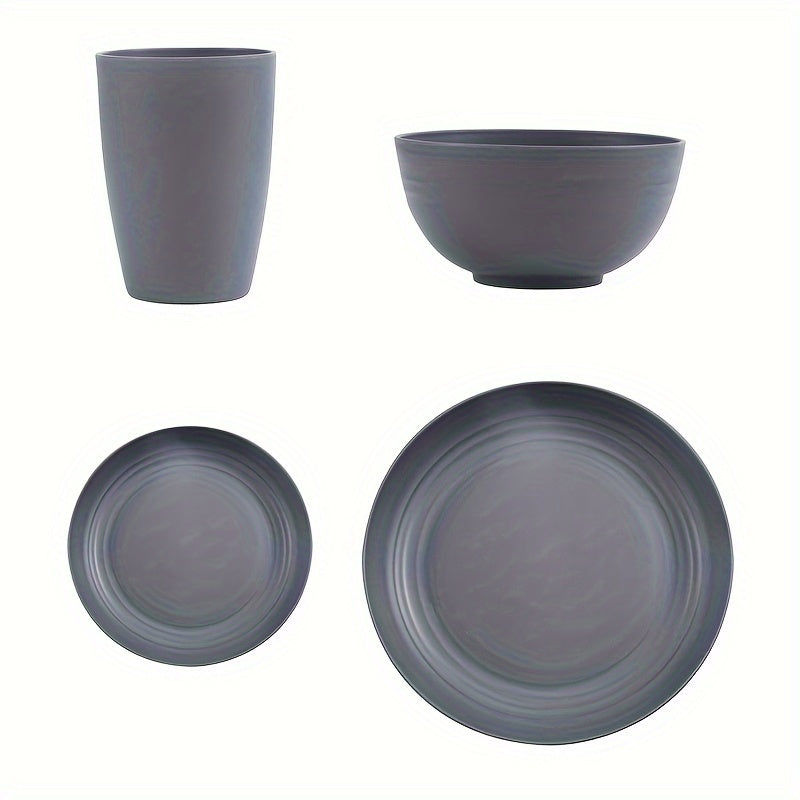 4/16/32pcs, Dinnerware Set, Matte Black Plastic Kitchen Dining Set, Includes 8 Dinner Plates, 8 Dessert Plates, 8 Bowls, 8 Cups Reusable, BPA-Free, For Home And Restaurant Use