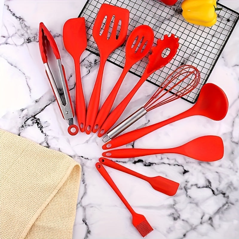 10pcs Premium Heat Resistant Silicone Kitchen Utensils Set - Non-Stick, Easy to Clean, Durable Kitchen Tools for Cooking, Baking, and Serving - Back to School Essentials, Household Baking Kit, and Kitchenware for Home Cooks