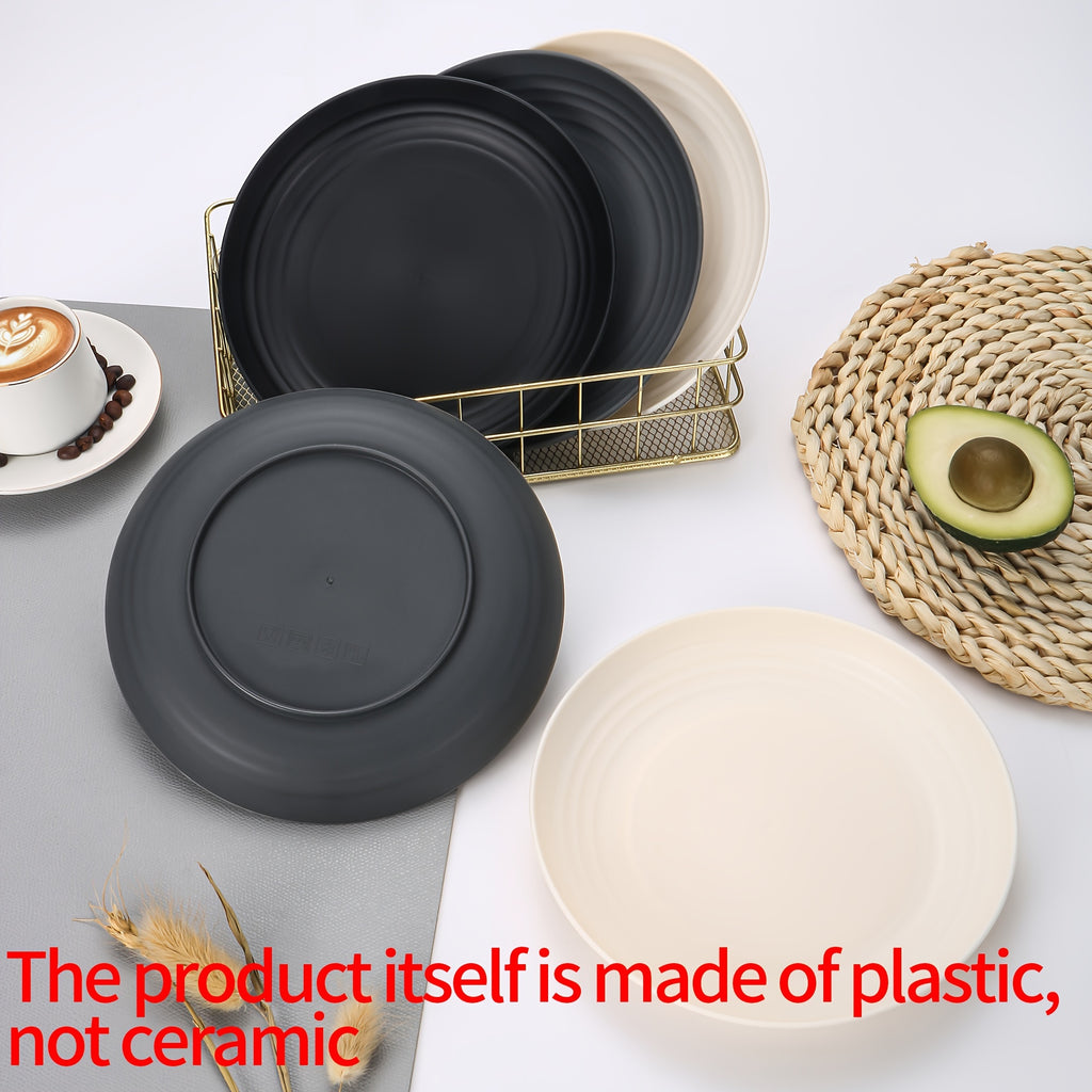 4/16/32pcs, Dinnerware Set, Matte Black Plastic Kitchen Dining Set, Includes 8 Dinner Plates, 8 Dessert Plates, 8 Bowls, 8 Cups Reusable, BPA-Free, For Home And Restaurant Use