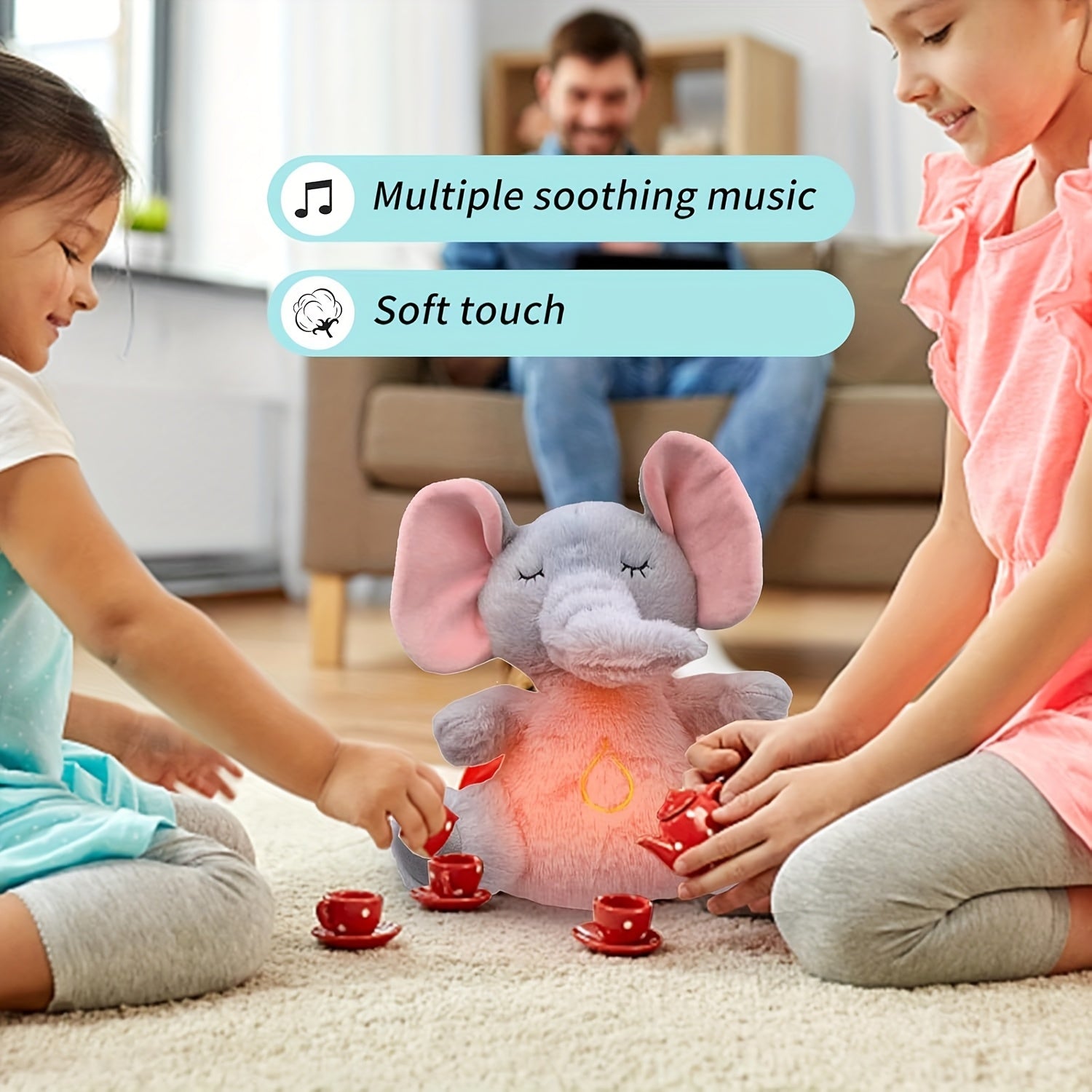 Breathing Stuffed Animal Calming Soothers for Sleep Heartbeat Plush with Music Lights and Rhythmic Breathing Motion Portable Plush Sound Machine, The Perfect Sleep Buddy, Baby Boy Gifts