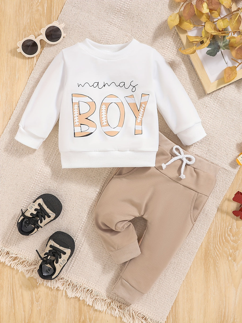 Toddler Baby Boy MAMA'S BOY Letter Print Sweatshirt Top Elastic Waist Sweatpants Outdoor Set, Outdoor Cloth