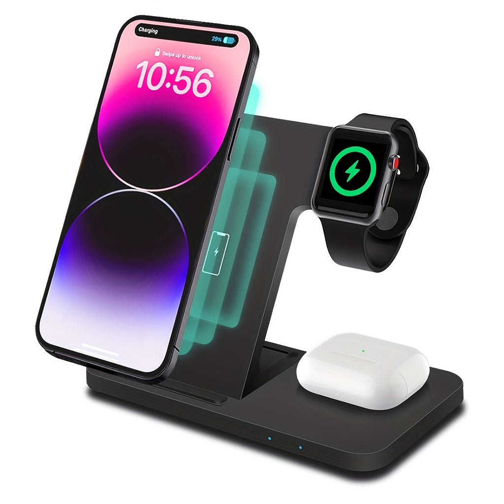 PDKUAI 3-in-1 Foldable Wireless Charging Stand for Smartphones & Watches - USB-Powered Travel-Friendly Design with Multiple Compartments, Compact & Stylish for Home & On-the-Go Use, Phone Charging Station, Modern Accessory, S