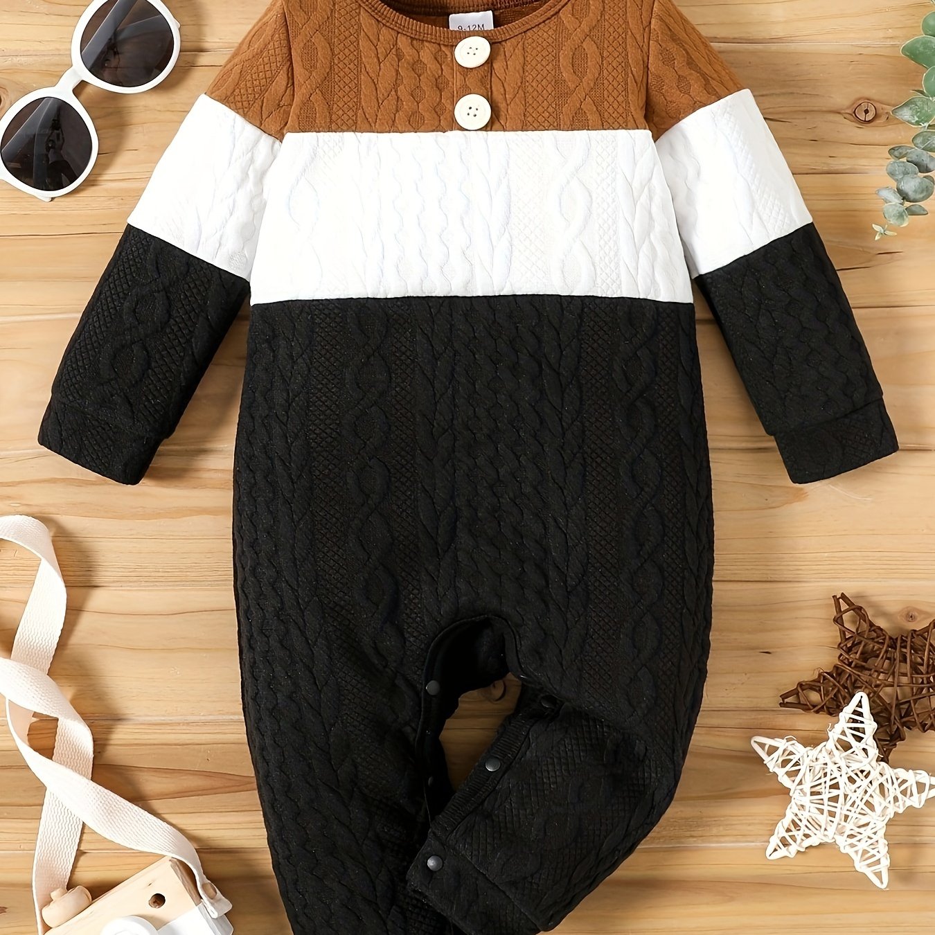 Toddler Baby Boys Cable Knit Contrast Color Bodysuit, Kids Casual Outdoor Clothes