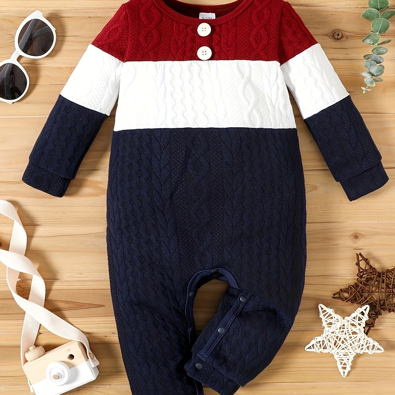 Toddler Baby Boys Cable Knit Contrast Color Bodysuit, Kids Casual Outdoor Clothes