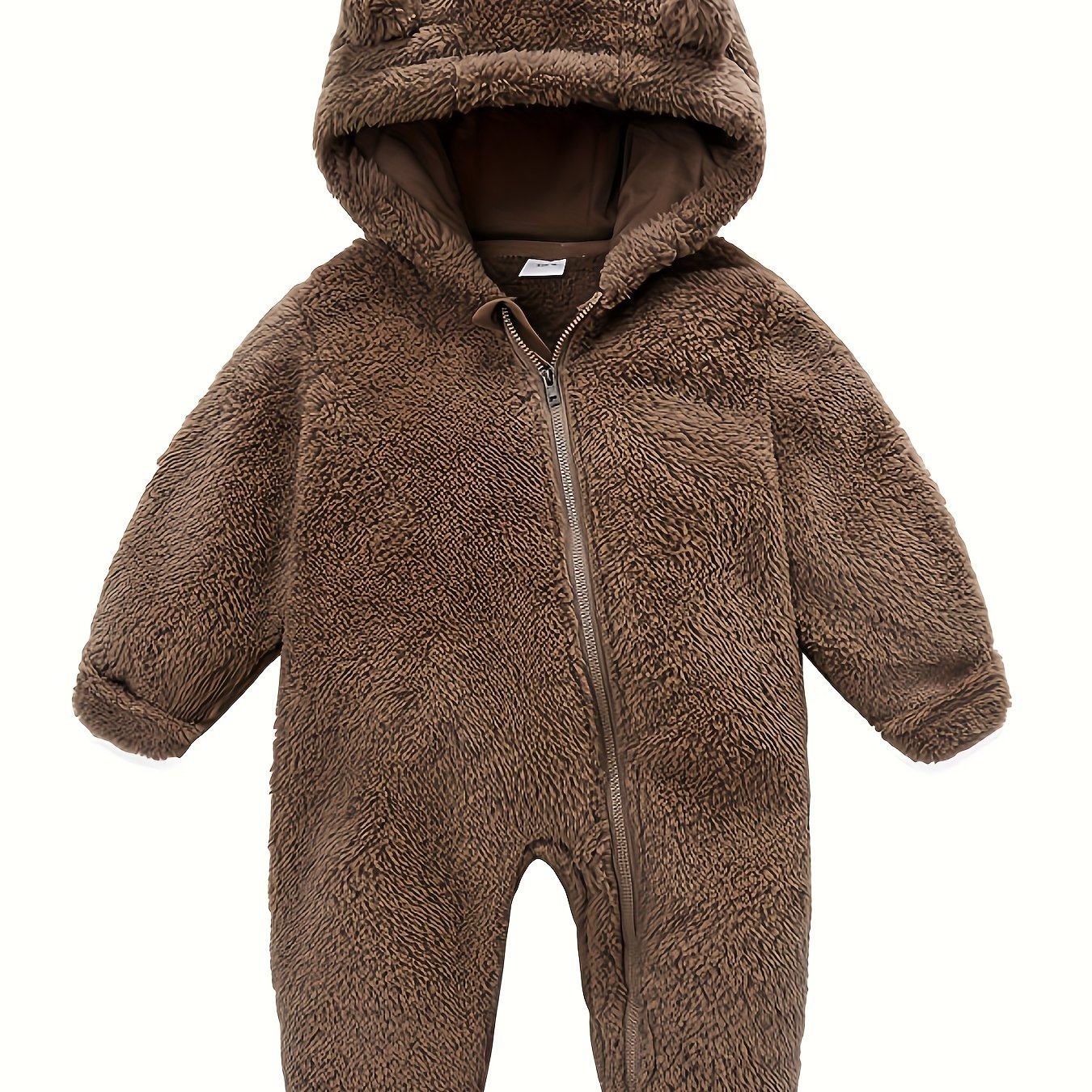 Skytwo Cozy Navy Blue Polar Fleece Baby Jumpsuit with Cute Bear Ears Hood - Soft, Warm, Windproof, Easy-Diaper Zipper, Elastic Cuffs for Winter Comfort, Baby Romper, Perfect for Outdoor