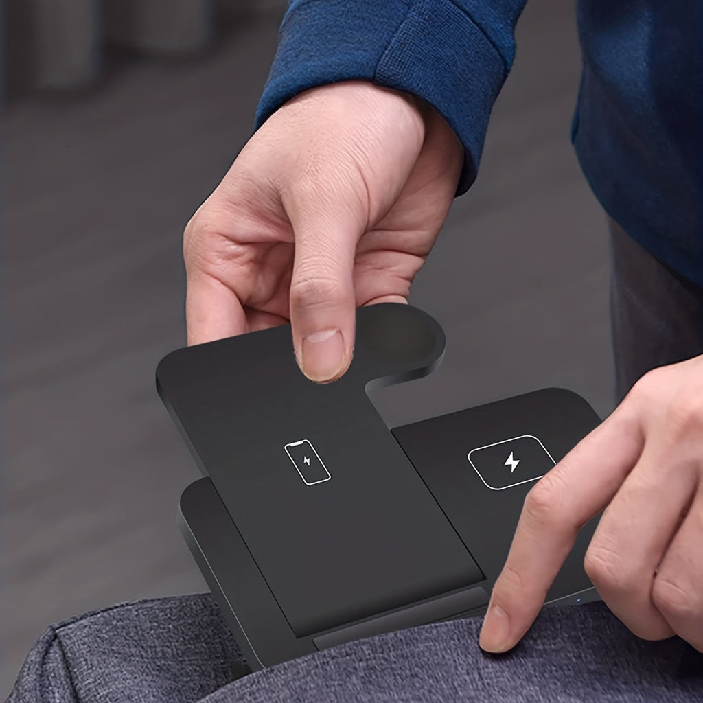 PDKUAI 3-in-1 Foldable Wireless Charging Stand for Smartphones & Watches - USB-Powered Travel-Friendly Design with Multiple Compartments, Compact & Stylish for Home & On-the-Go Use, Phone Charging Station, Modern Accessory, S