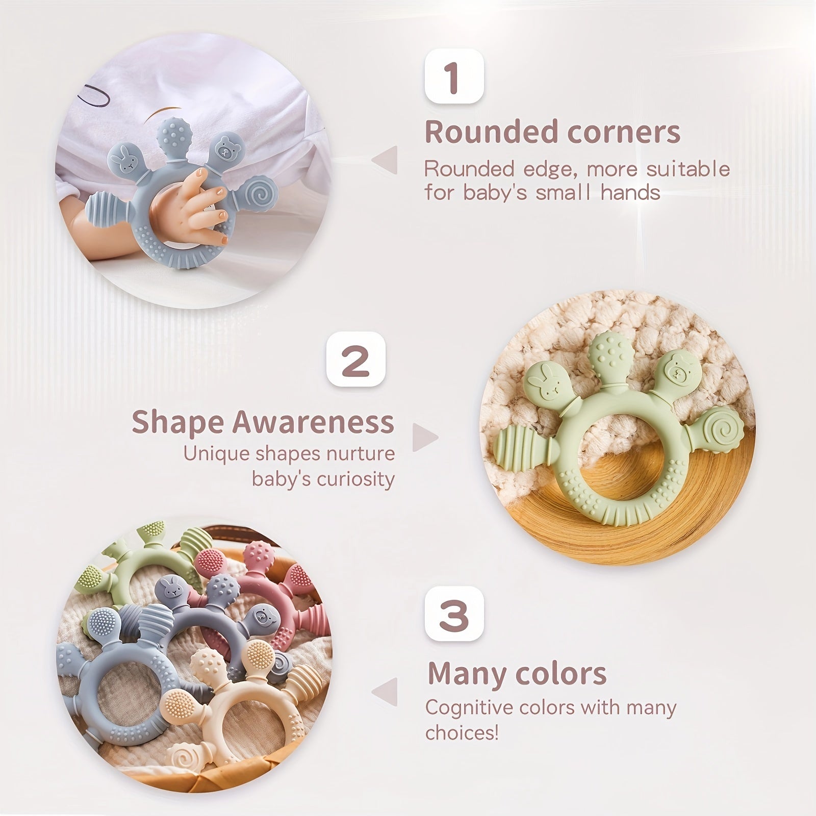 Baby Teething Toys, Baby Teethers, Food Grade Silicone Teethers,, Baby Care Rings, Toys, Gifts for Kids, Newborn Accessories