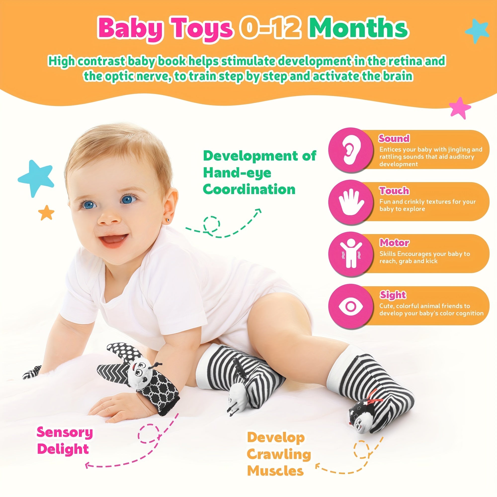 Baby Rattle Socks Toy for Girls And Boys Aged 3-6 Months to 12 Months, Designed for Learning.