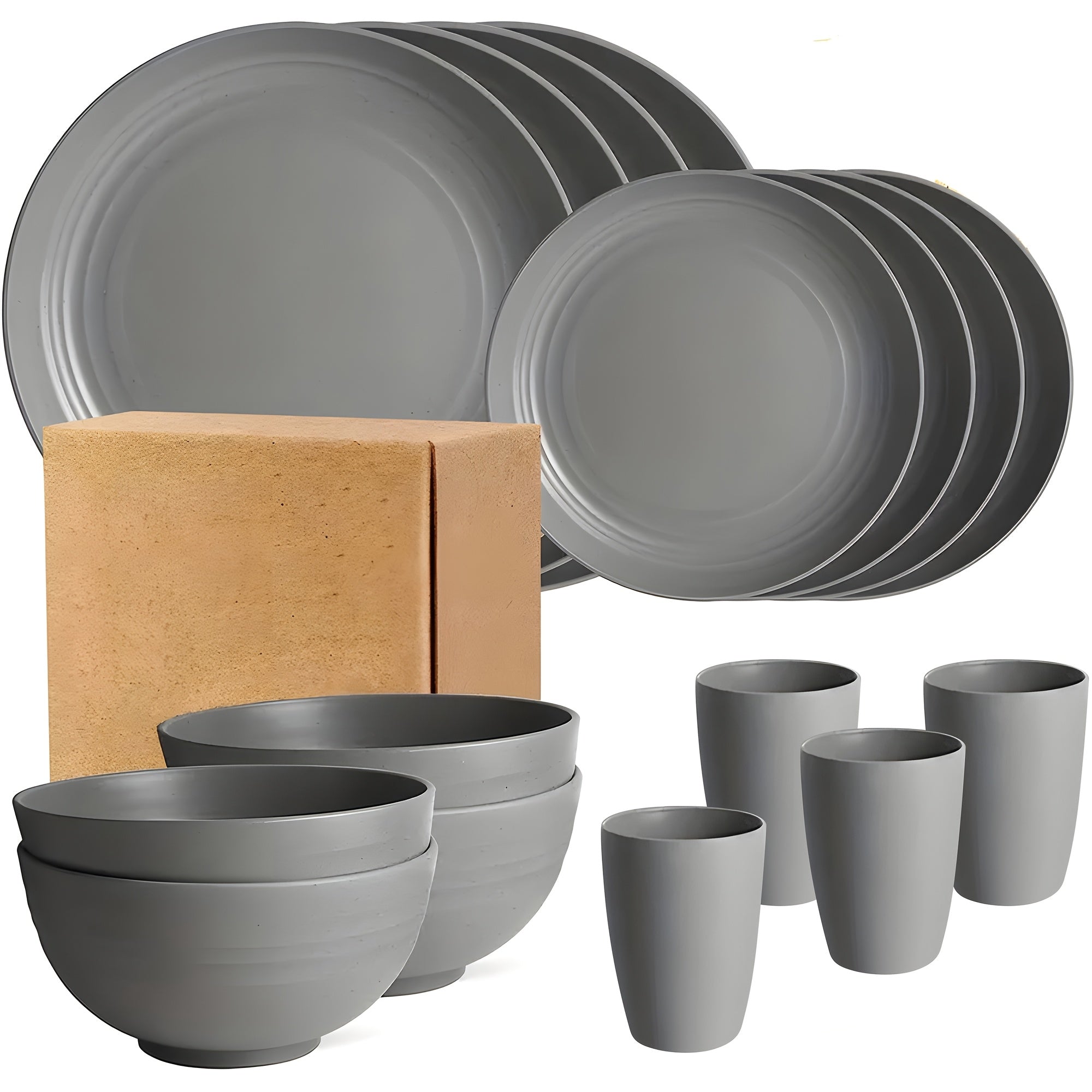 4/16/32pcs, Dinnerware Set, Matte Black Plastic Kitchen Dining Set, Includes 8 Dinner Plates, 8 Dessert Plates, 8 Bowls, 8 Cups Reusable, BPA-Free, For Home And Restaurant Use