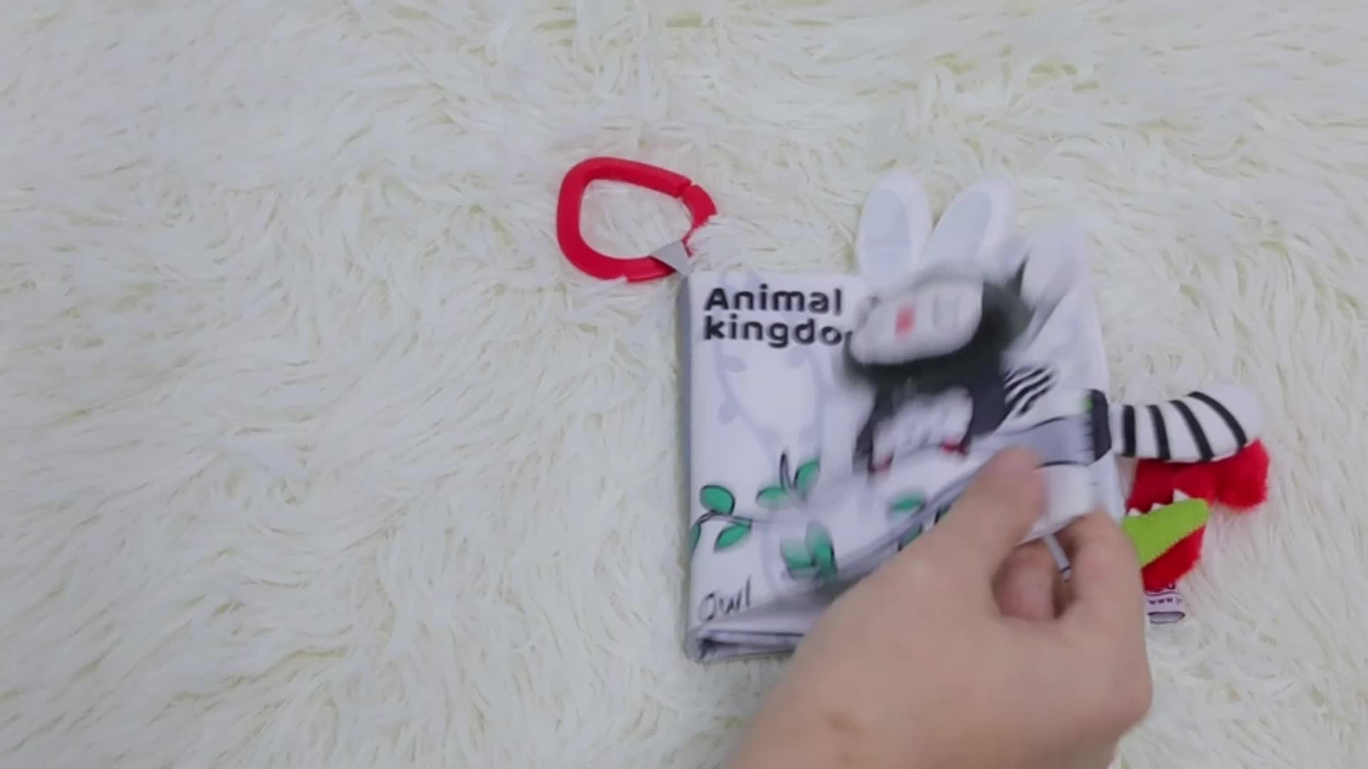 1pc BBSKY Soft Cloth Baby Book with 3D Animal Tails, Sensory Touch and Feel Educational Board Book, Anti-Tear, Polyester Material for Early Learning and Development - Grey and White