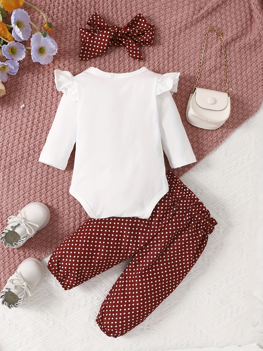2pcs Baby Girl's Stylish Set, "Isn't She Lovely" Print Long Sleeve Onesie + Polka Dot Pants, Comfy Trendy Outfit Outdoor Clothing