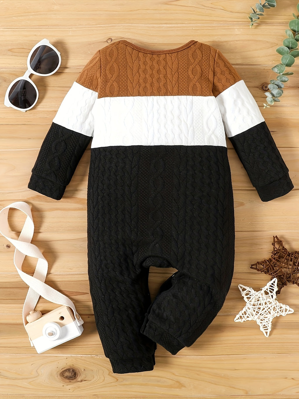Toddler Baby Boys Cable Knit Contrast Color Bodysuit, Kids Casual Outdoor Clothes