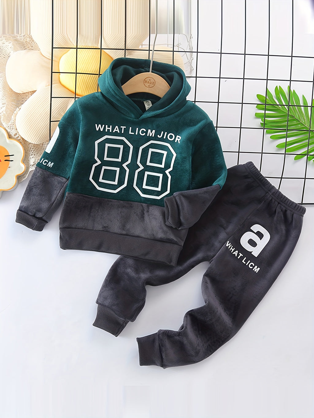 Kids Stylish Sports Outfits, Trendy Letters Print Long Sleeve Hoodie Pants Set, Baby Boy's Autumn And Winter Clothes, Outdoor Cloth
