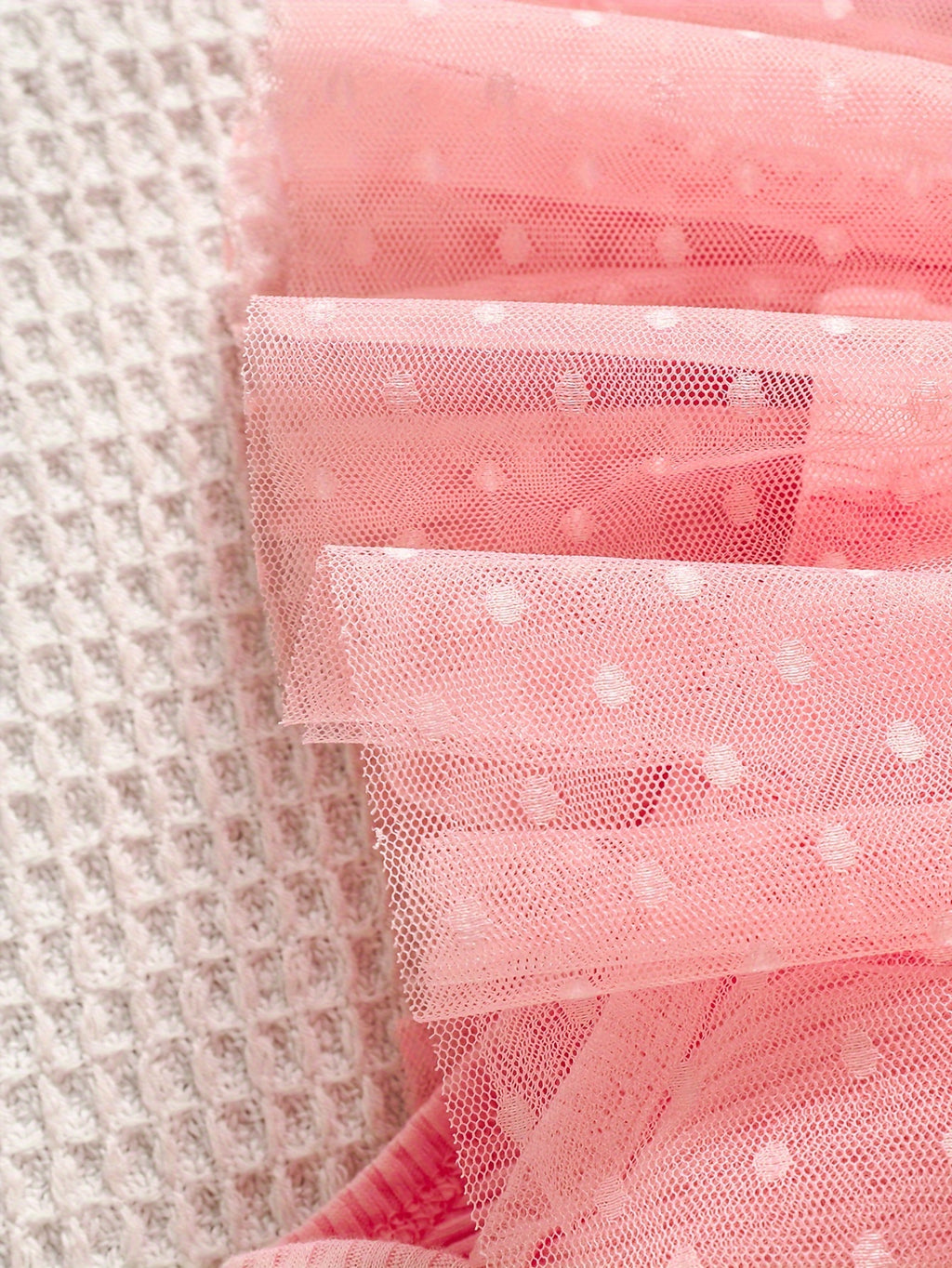 Infant Girls' Spring/Autumn Cotton Ribbed Tulle Dress with 3D Floral Appliques, Sweet Style, Solid Color, Slim Fit, Knit Fabric, with Matching Headband - Baby Outfit, For Outdoor