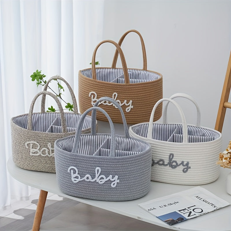 1pc Woven Storage Basket, 3 Compartments Portable Storage Basket, Feeding Bottle Diaper Mother Bag, Utensils Organizer Basket, Bathroom Supplies Storage Basket For Swimming Pool, Home Organization And Storage, Kitchen Bathroo