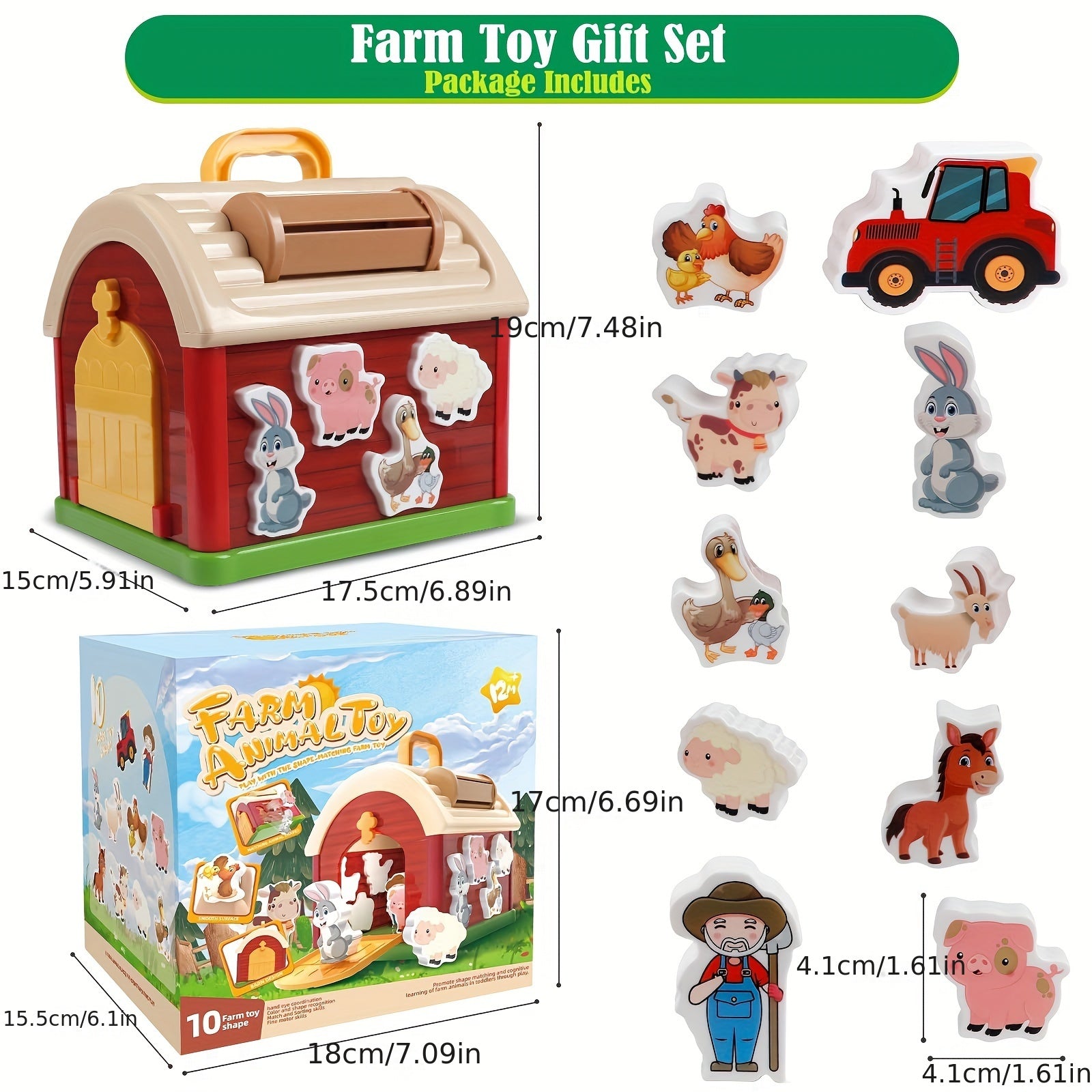 Farm animal toy children Plunack, Montessori sensory toy educational game, baby toy shape sorting machine farm, toddler girls and boys, birthday holiday Easter gifts for children aged 1-3